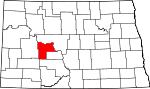 Map of North Dakota showing Mercer County 