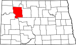 Map of North Dakota showing Mountrail County 