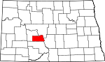 Map of North Dakota showing Oliver County 