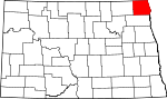 Map of North Dakota showing Pembina County 