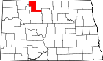 Map of North Dakota showing Renville County 