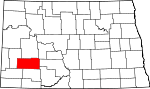 Map of North Dakota showing Stark County 