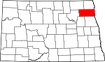 Map of North Dakota showing Walsh County 