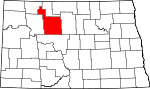 Map of North Dakota showing Ward County 