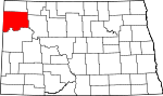 Map of North Dakota showing Williams County 