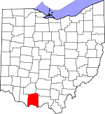 Map of Ohio showing Adams County 