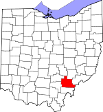 Map of Ohio showing Athens County 