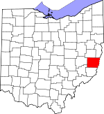 Map of Ohio showing Belmont County 