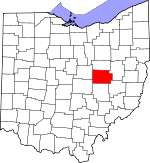 Map of Ohio showing Coshocton County 