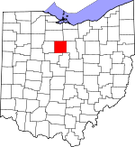 Map of Ohio showing Crawford County 