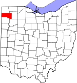 Map of Ohio showing Defiance County 