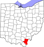 Map of Ohio showing Gallia County 