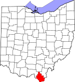 Map of Ohio showing Lawrence County 