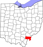 Map of Ohio showing Meigs County 