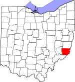 Map of Ohio showing Monroe County 