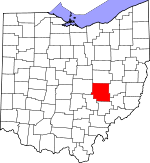 Map of Ohio showing Muskingum County 