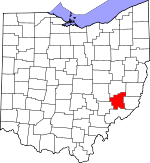 Map of Ohio showing Noble County 