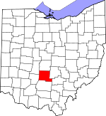 Map of Ohio showing Pickaway County 