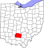 Map of Ohio showing Ross County 