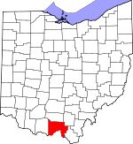 Map of Ohio showing Scioto County 