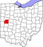 Map of Ohio showing Shelby County 