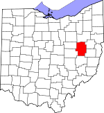 Map of Ohio showing Tuscarawas County 