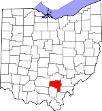 Map of Ohio showing Vinton County 