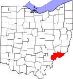 Map of Ohio showing Washington County 