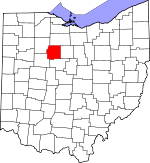 Map of Ohio showing Wyandot County 