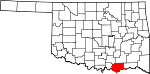 Map of Oklahoma showing Bryan County 