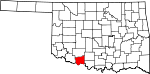 Map of Oklahoma showing Cotton County 