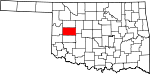 Map of Oklahoma showing Custer County 