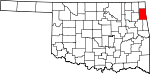 Map of Oklahoma showing Delaware County 