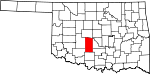 Map of Oklahoma showing Grady County 