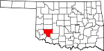 Map of Oklahoma showing Kiowa County 