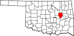 Map of Oklahoma showing Okmulgee County 