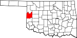 Map of Oklahoma showing Roger Mills County 