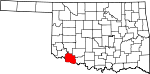 Map of Oklahoma showing Tillman County 