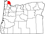 Map of Oregon showing Columbia County 