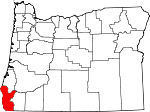 Map of Oregon showing Curry County 