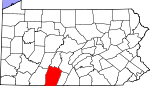 Map of Pennsylvania showing Bedford County 