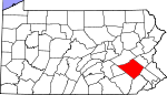 Map of Pennsylvania showing Berks County 