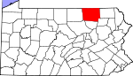 Map of Pennsylvania showing Bradford County 