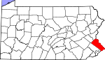 Map of Pennsylvania showing Bucks County 