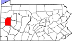 Map of Pennsylvania showing Butler County 