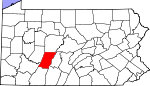 Map of Pennsylvania showing Cambria County 