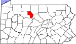 Map of Pennsylvania showing Cameron County 