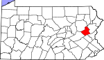 Map of Pennsylvania showing Carbon County 