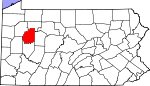 Map of Pennsylvania showing Clarion County 