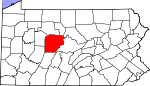 Map of Pennsylvania showing Clearfield County 